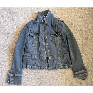 Casual Corner ANNEX Denim Jacket Women’s Large Stretch Blue Military Style Jean